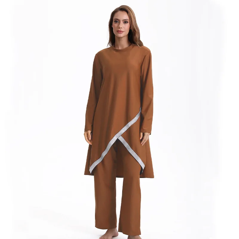 2026 Women Eid Musulman Ensemble Muslim Sets Solid Blouses Wide Leg Pants Ramadan Morocco Two Pieces Dubai Kaftan Loose Modest