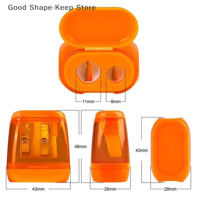 مجموعة مبراة أقلام رصاص يدوية محمولة بفتحة مزدوجة مكونة من 4 قطع مع غطاء وحاوية نجارة لأقلام الرصاص الملونة #6