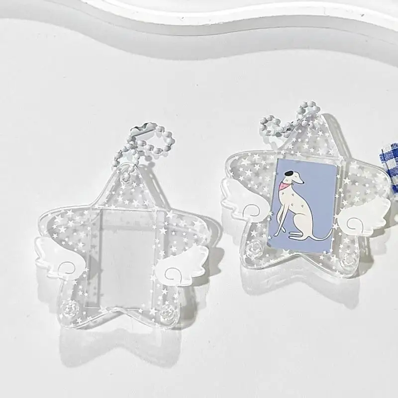 Star Wings Series Photocard Holder Five-pointed Star Wing 1 Inch Idol Photo Protective Case Transparent Acrylic Frame Keychain