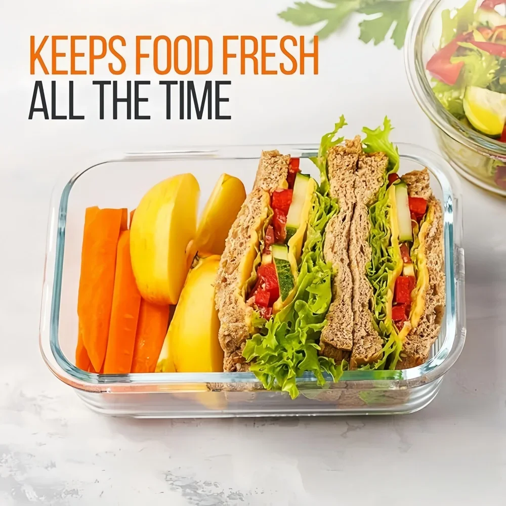 Rectangular Borosilicate Glass Lunch Box Microwave Oven Safe Airtight Food Storage Container Fresh Keeping Bowl for Home Office