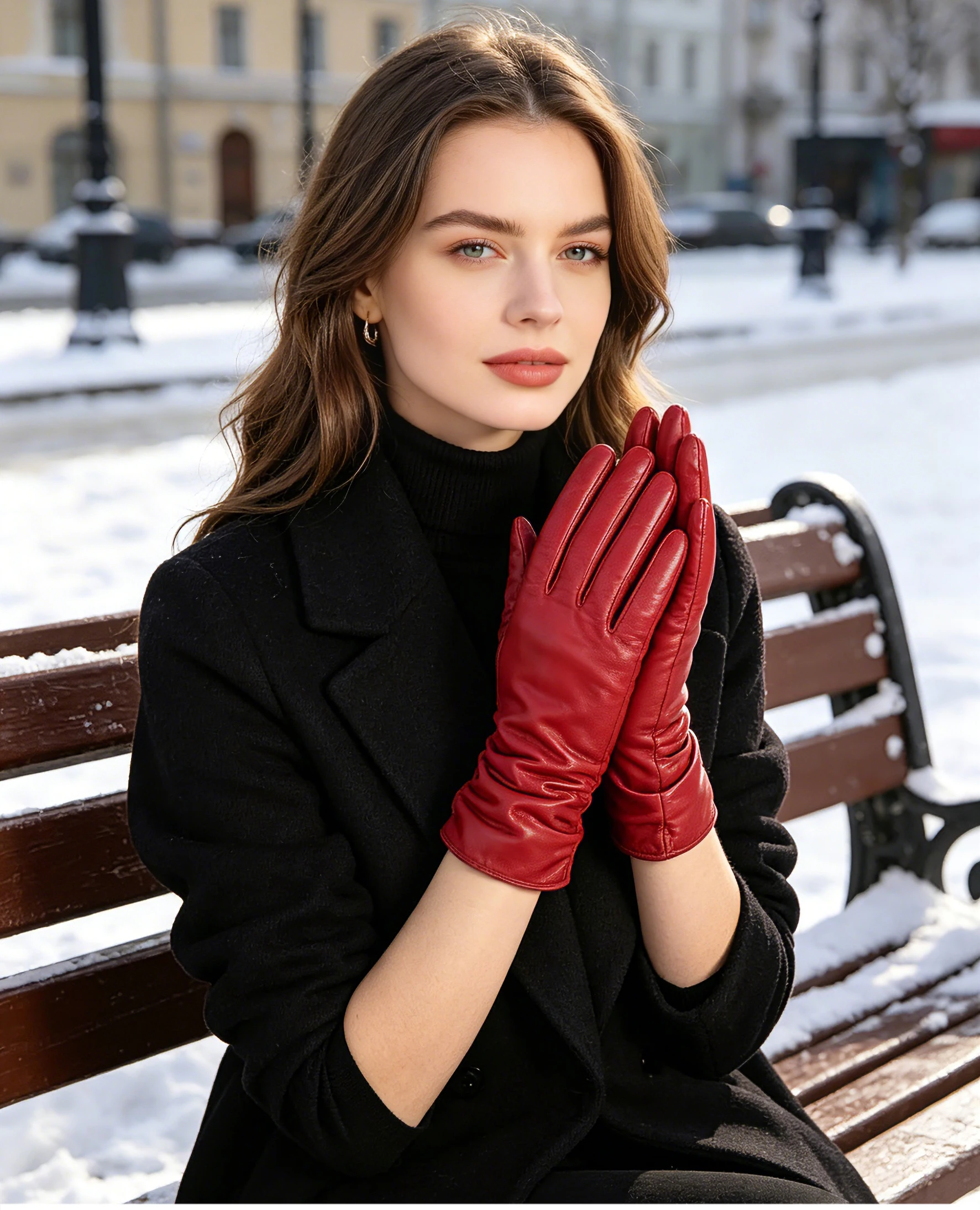 Simple Women's Gloves Winter Warm Plus Velvet Short Thin Touch Screen Gloves Driving Color Women's Leather Gloves High Quality