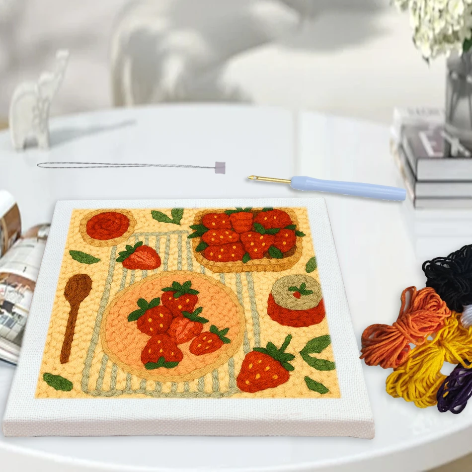 

25x25cm Diy Punch Needle Embroidery Kit Juice Landscape Pattern With Frame Tools & Instructions Punch Needle Kits Fabric Yarn