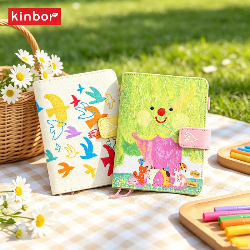 Kinbor A6 Refillable Journal Planner,Date-Free Embroidered Exquisite Notebook 128 Sheets Year&Monthly&Daily Planner Perfect Gift