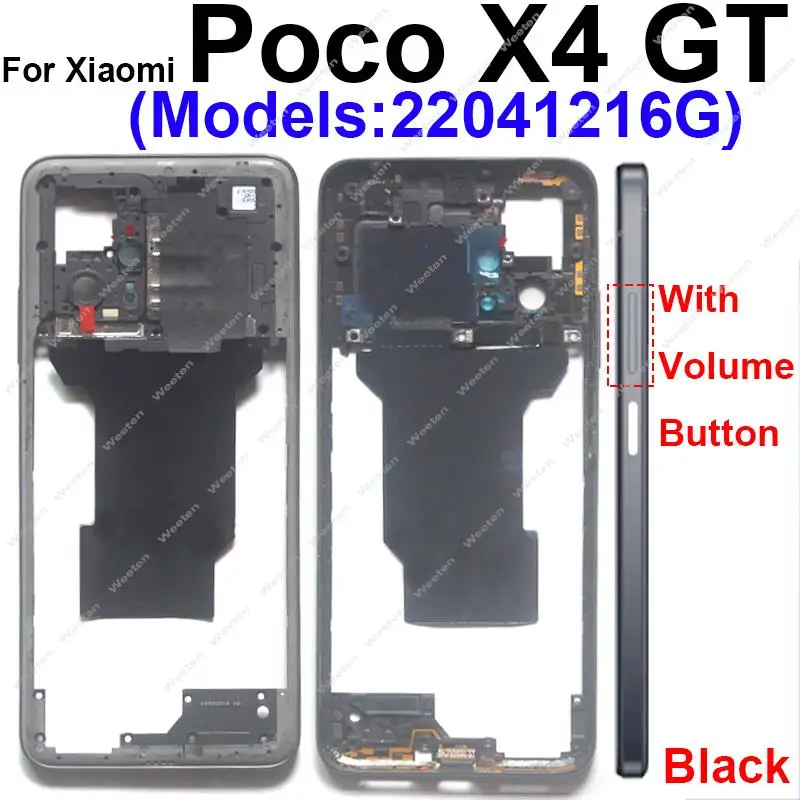 Middle Housing For Xiaomi Poco X4 GT X4GT With NFC Back Cover Housing Front Frame Chassis with Volume Buttons Parts