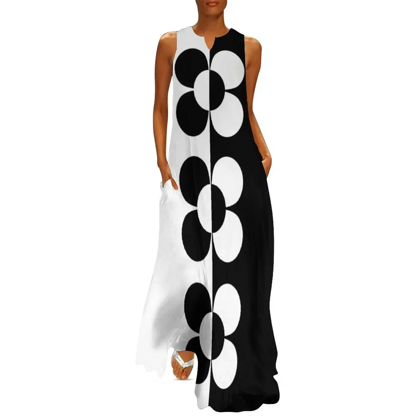 

Black and White Retro 1960s Flowers Long Dress Female clothing cocktail dresses dresses summer woman 2025 Dress