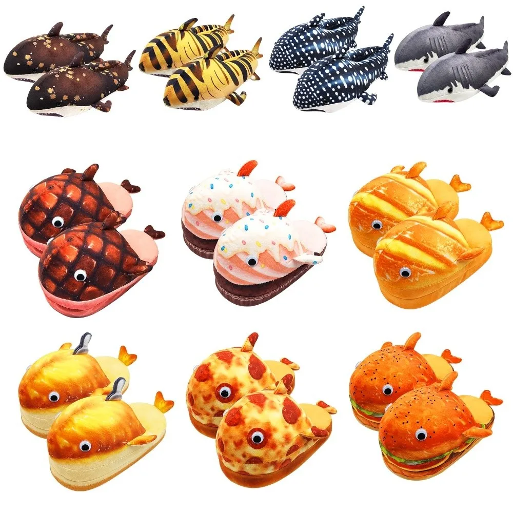 Klapki Rekin Wieloryb EVA, Gruba Podeszwa, Kreatywne Pluszowe Klapki Rekin, Miękkie, Przytulne, Zimowe, Puszyste Kapcie Damskie