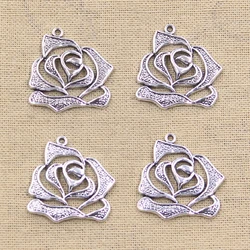 8pcs Charms Rose Flower 26x28mm Antique Silver Color Plated Pendants Making DIY Handmade Tibetan Silver Color Finding Jewelry