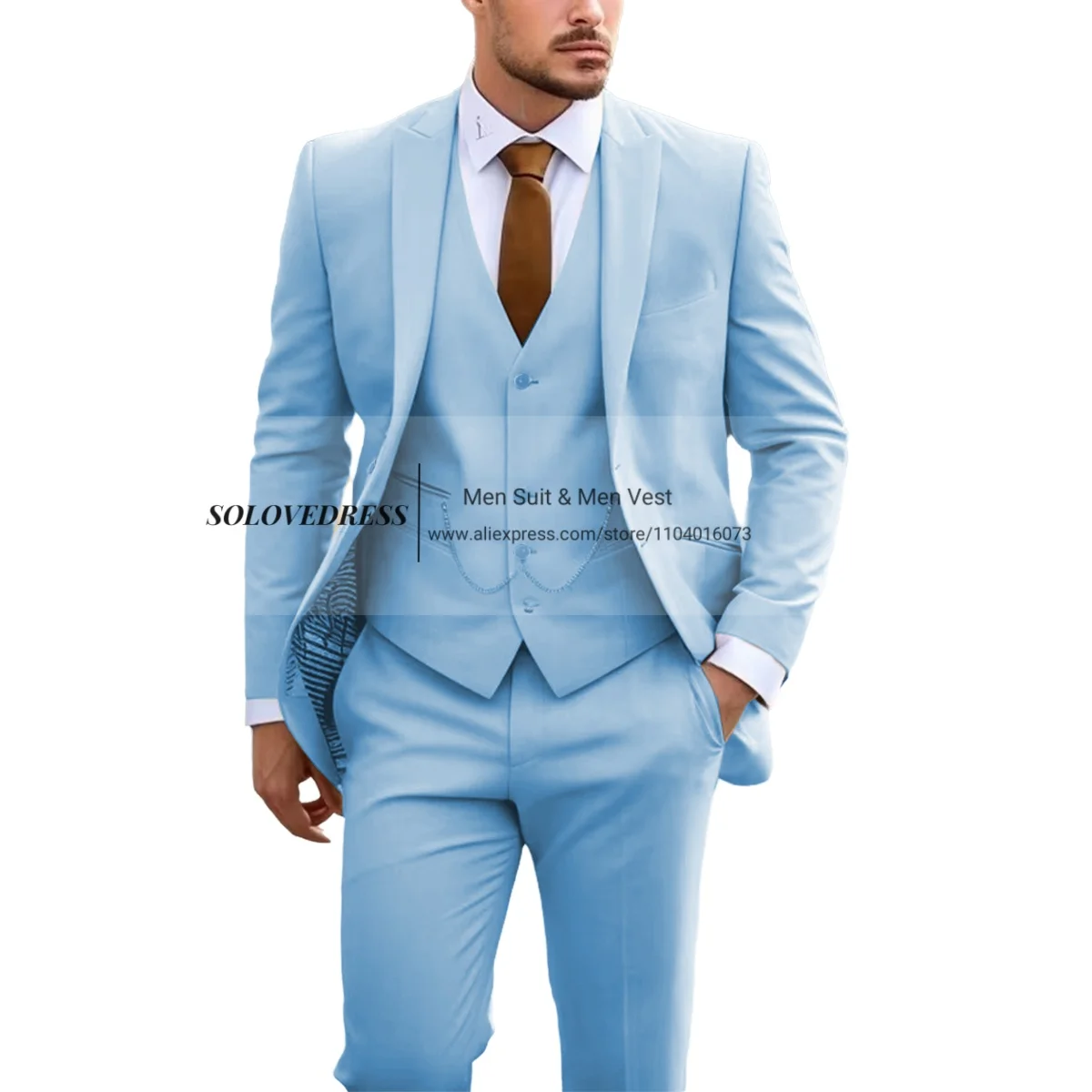 New Formal Occasion Men Suit Business Tuxedos Groom Groomsman Wedding Party Prom Male 3 Piece Set Blazer Vest Pants