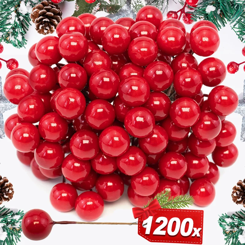 Wholesale Artificial Holly Berries Stem Mini Fake Red Berries for Christmas Tree Decor DIY New Year Oranment Flower Wreath Craft