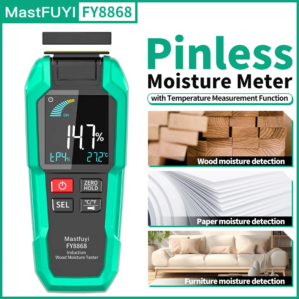 

MASTFUYI Digital Pinless Moisture Meter Wood Humidity Tester 50mm Depth Color LCD Alarm Portable Hygrometer for Floor Lumber