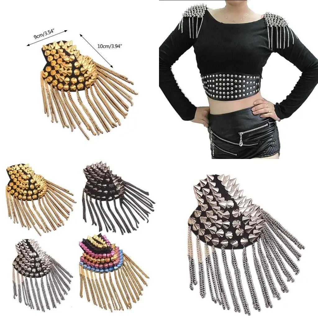 

R1WE Tassel Epaulet Epaulet Shoulder Boards Shoulder Jewelry Chain Punk Pointed Cone