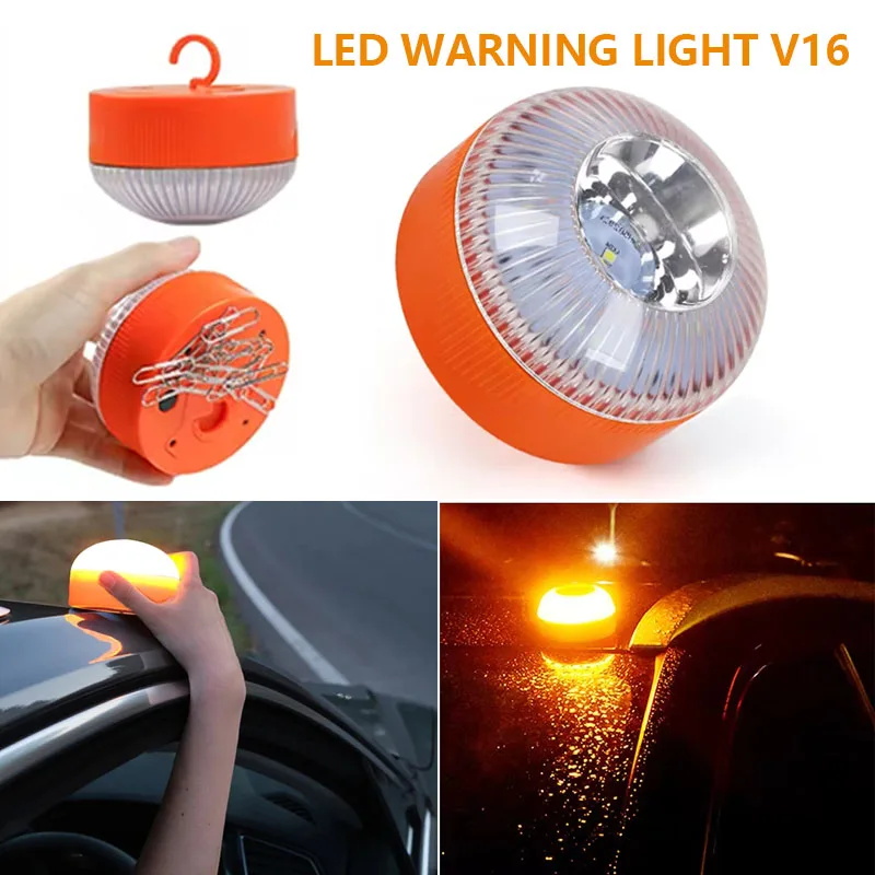 Led Car Emergency Beacon Light V16 Magnetic Induction Strobe Flashing Warning Light Road Accident Lamp Beacon Safety Accessory