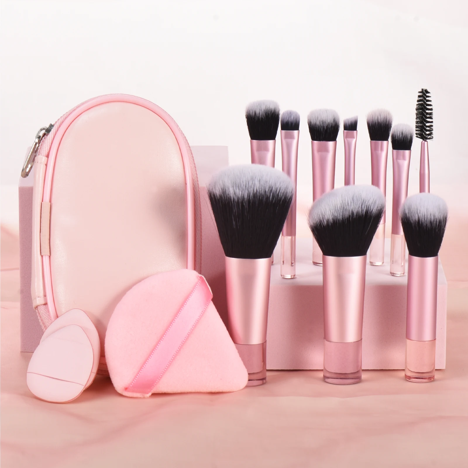 10-Piece Portable Travel Makeup Set with Brushes Sponges Powder Puffs - Complete Makeup Tools Kit
