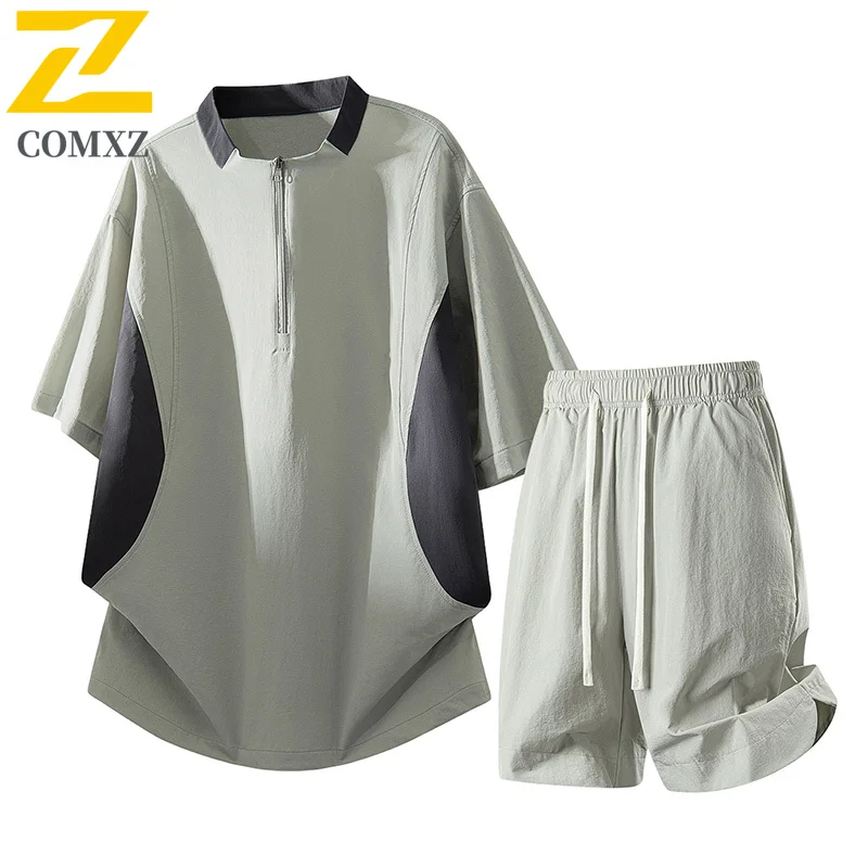 

Summer 2026 New Quick Dry Knitted High Elastic Sports Outdoor T Shirt Set Half Zip Collar Color Block Polo Performance Wear