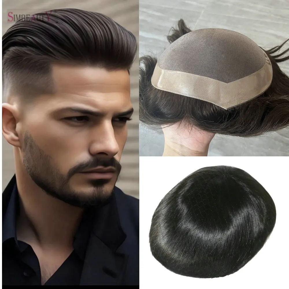 Mono Lace e NPu Base Hairpieces para homens, sistema de substituição de prótese de cabelo masculino Natural Hairline Toupee 100% cabelo humano, 8x10"