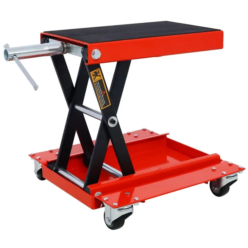 

2025 New StylePortable 1100lb Motorcycle Lift Dolly Jack Wide Deck Scissor Lift Jack Front Rear Center Tire Wheel Engine Stand B