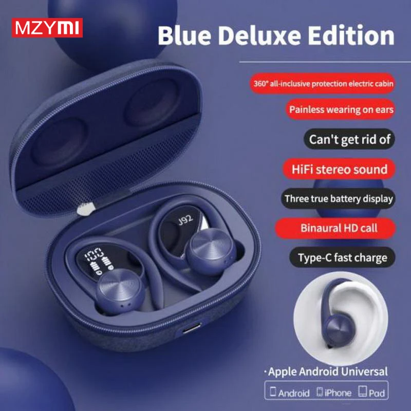 

MZYMI Bluetooth Headphones Earhooks J92 Over Ear Earphones HiFi Sound Wireless Earbuds Built-in Mic Waterproof Sport Headest