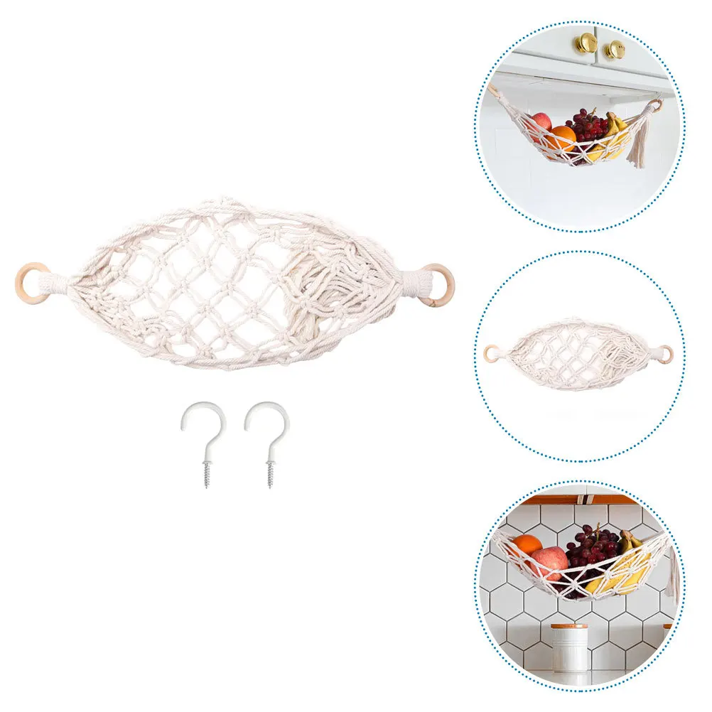 

1Set Vegetable Fruit Hammock Under Cabinet Woven Storage Basket Hanging Organizer for Kitchen Bananas Potatoes Onions Garlic