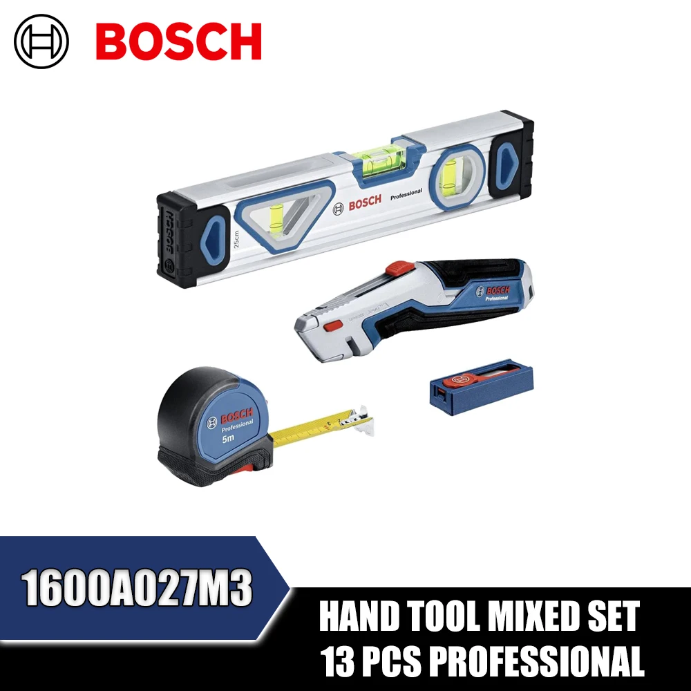 BOSCH 1600A027M3 Hand Tool Mixed Set 13PCS Professional Power Tool Accessories Utility Knife Tape Measure Level Blade