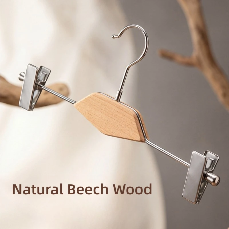 Beech Wood Metal Trouser Hanger,High-quality Smooth Hanger with Traceless Clip for Pants Storage,Multifunctional Skirt Organizer