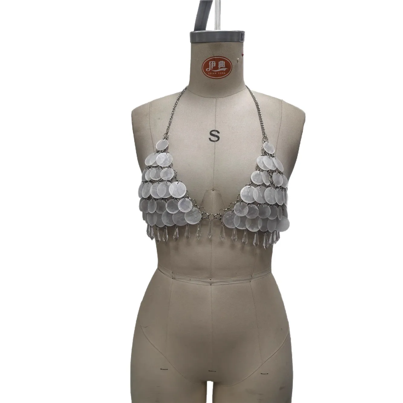 

Европейская и американская многослойная майка ручной работы с блестками и круглым вырезом, многослойная цепочка для пляжного отдыха и отдыха