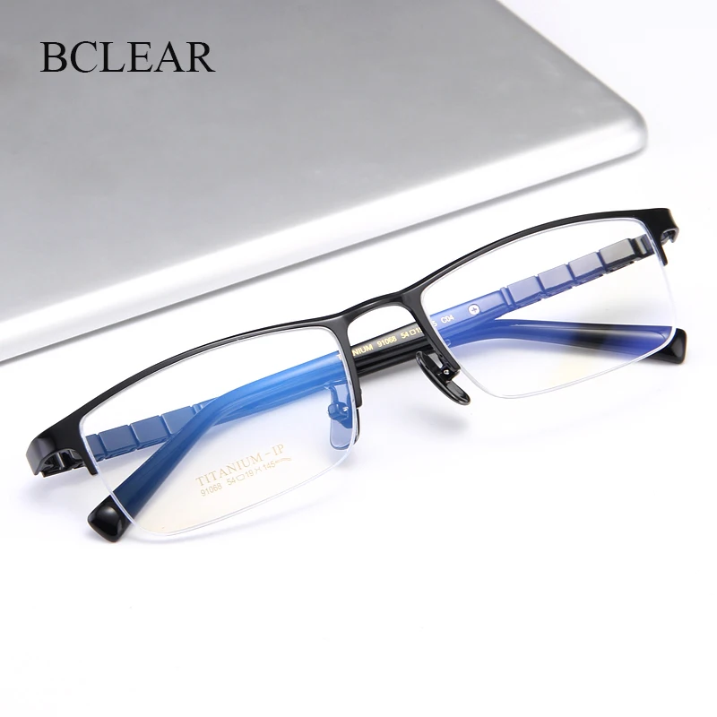 BCLEAR Pure Titanium Glasses Frame Men Square Myopia Prescription Eyeglasses Frames Half Rim Optical Male Korean Eyewear Fashion