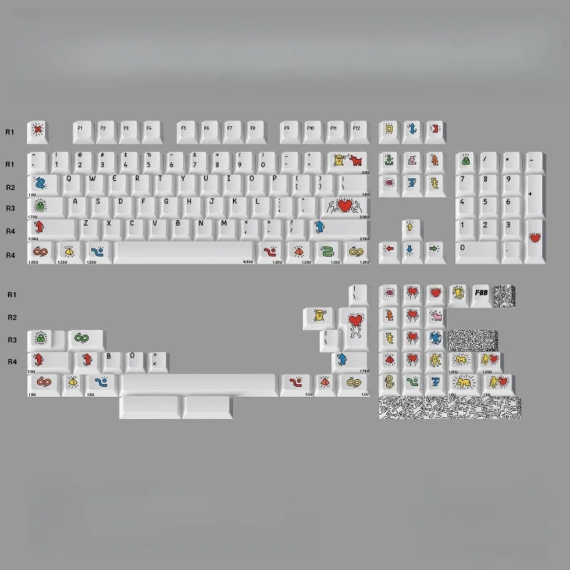 FBB Graffiti Dark Theme Keycaps Set Customized PBT Sublimation Cherry Profile Keyboard Cap for Mechanical Keyboard Accessories