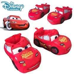 Disney Lightning McQueen Kids Plush Slippers Boy Cars Cartoon Autumn Winter Warm Soft Soled All Inclusive Household Shoes Gift