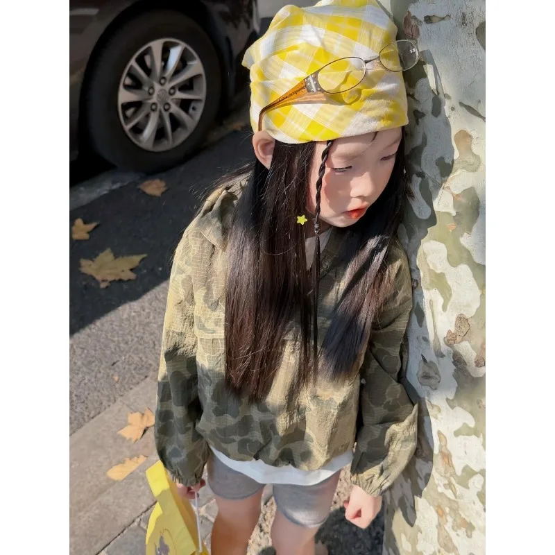 Girls Outerwear 2026 Spring New Camouflage Hooded Casual Western-style Embroidered American Jacket Fashionable Daily Versatile