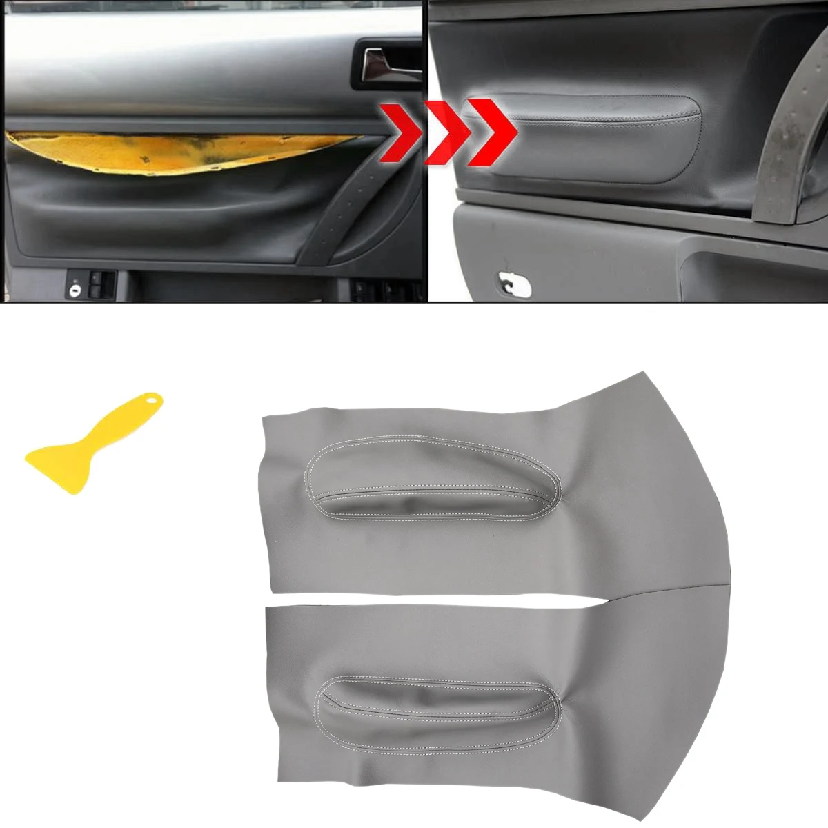 Car Front Door Panel Armrest Insert Card Leather Cover Trim for Volkswagen Beetle 1998-2010 with Tool