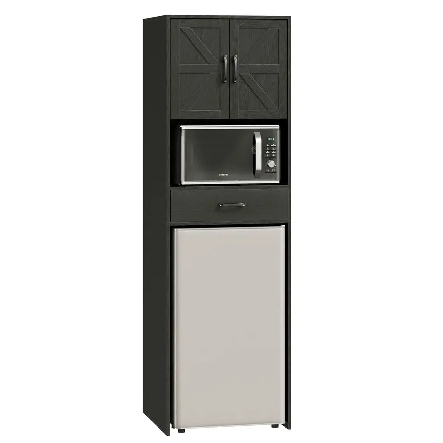 Fridge Stand with Storage and Power Outlet, Coffee Bar Cabinet with Microwave Shelf, Fits Most Mini Fridges and Wine Coolers, fo