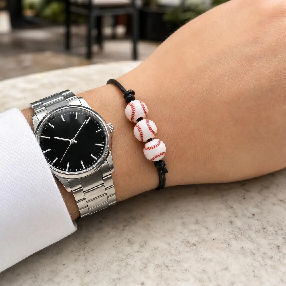 Sports Bracelet Adjustable Drawstring Bracelet 3pcs Sports Ball Beaded Bracelet Set Adjustable Hand Braided Rope for Adults