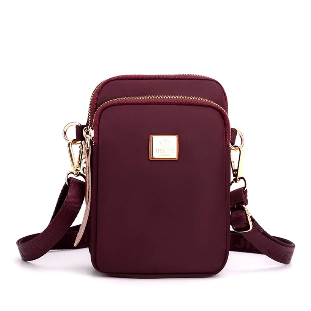 Zipper Nylon Mobile Phone Bag Casual Large Capacity Single Shoulder Bag Solid Color Adjustable Strap Ladies Messenger Bag Gifts
