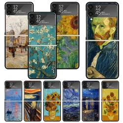 Van Gogh oil Art Painting Print Case For Samsung Galaxy Z Flip 3 4 5 5G Black Hard Cell Phone Shell ZFlip3 Flip4 Flip5 Pattern