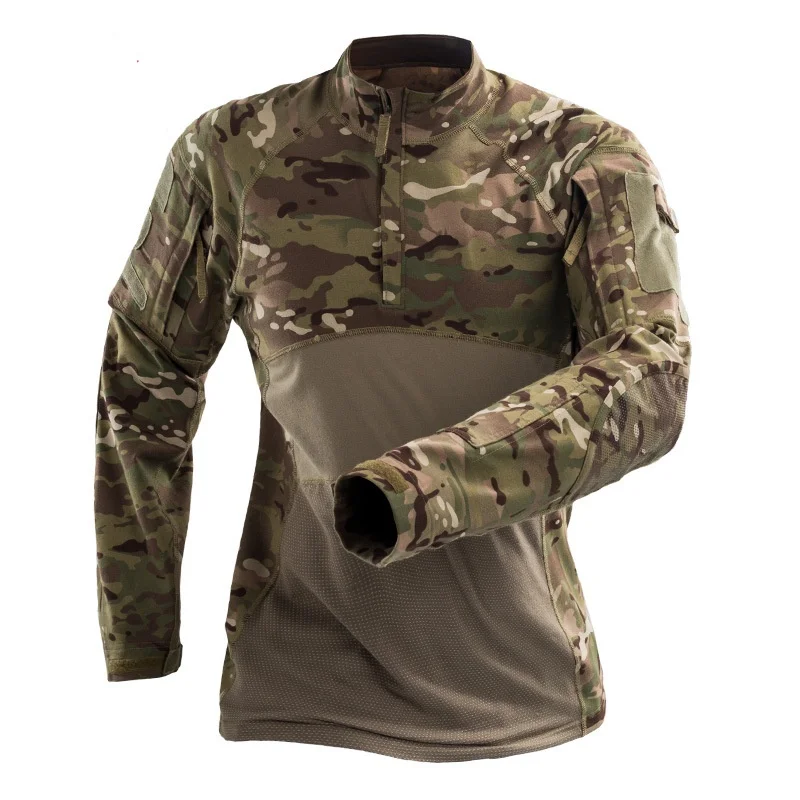 Multicam Camo Tactical Shirt Training T Shirt Long Sleeve Camouflage Quick Dry Men Outdoor Hiking Hunting Combat Shirts