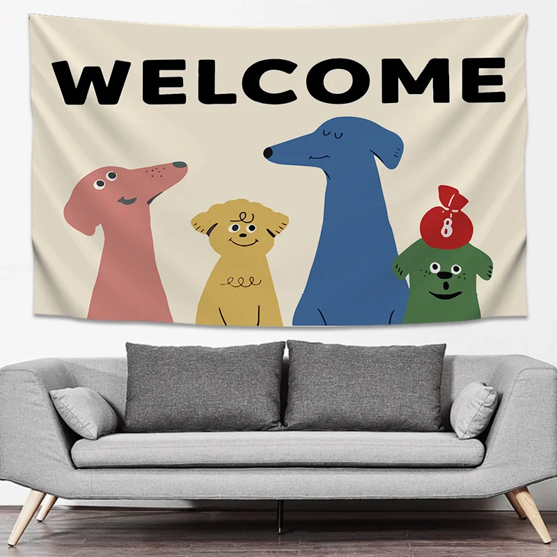 VIKAMA Have A Nice Day Cartoon Dog Wall Tapestry Colorful Cute Pet Home Decor Unique Gift Soft Durable Cozy Aesthetic Washable