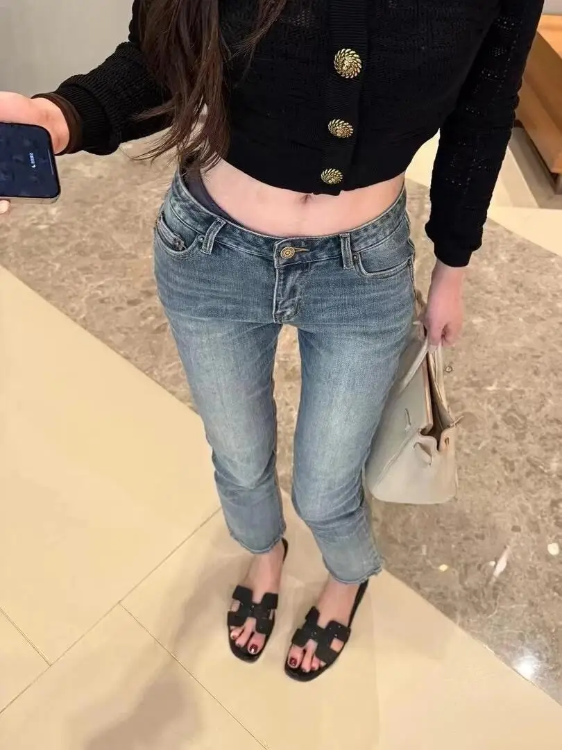 

Retro Slim Straight Nine-Tenths Jeans Women's Korean Sle Spring Autumn Ele mid Waist Weight Loss Versatile Leg Lengthen...