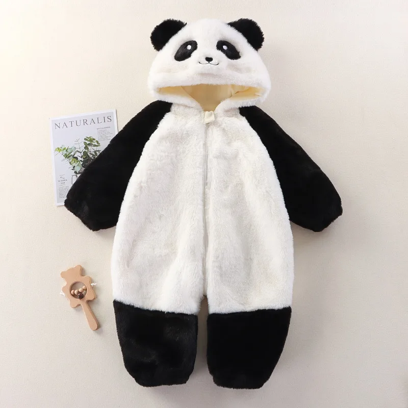 Baby Jumpsuit for Autumn and Winter, Cute Baby Animal Cartoon Plush Outdoor Clothes, Newborn Home Pajamas