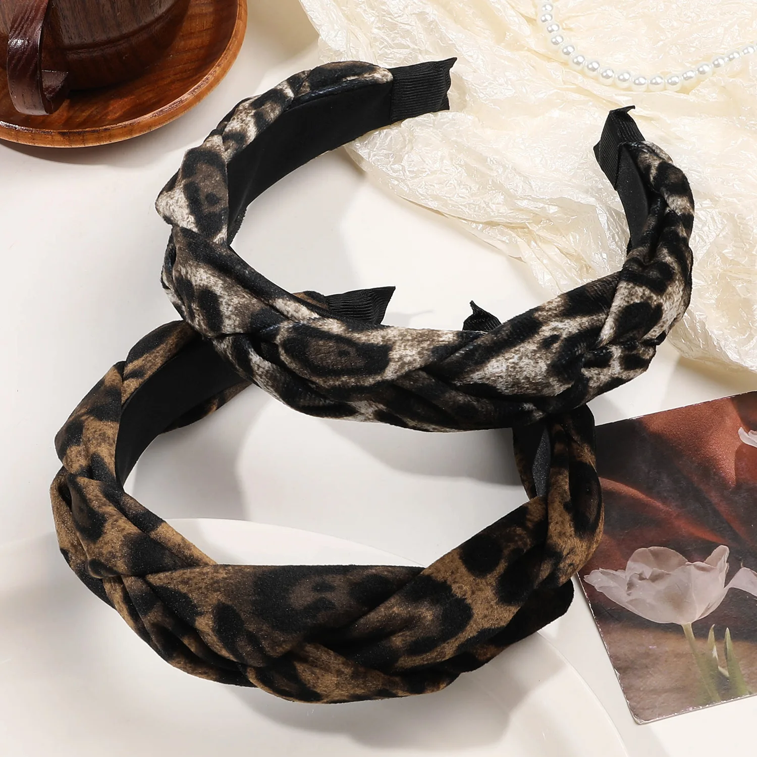 Leopard Print Headband for Women Girls, Wide Knotted Bow Headbands Head Band Wrap