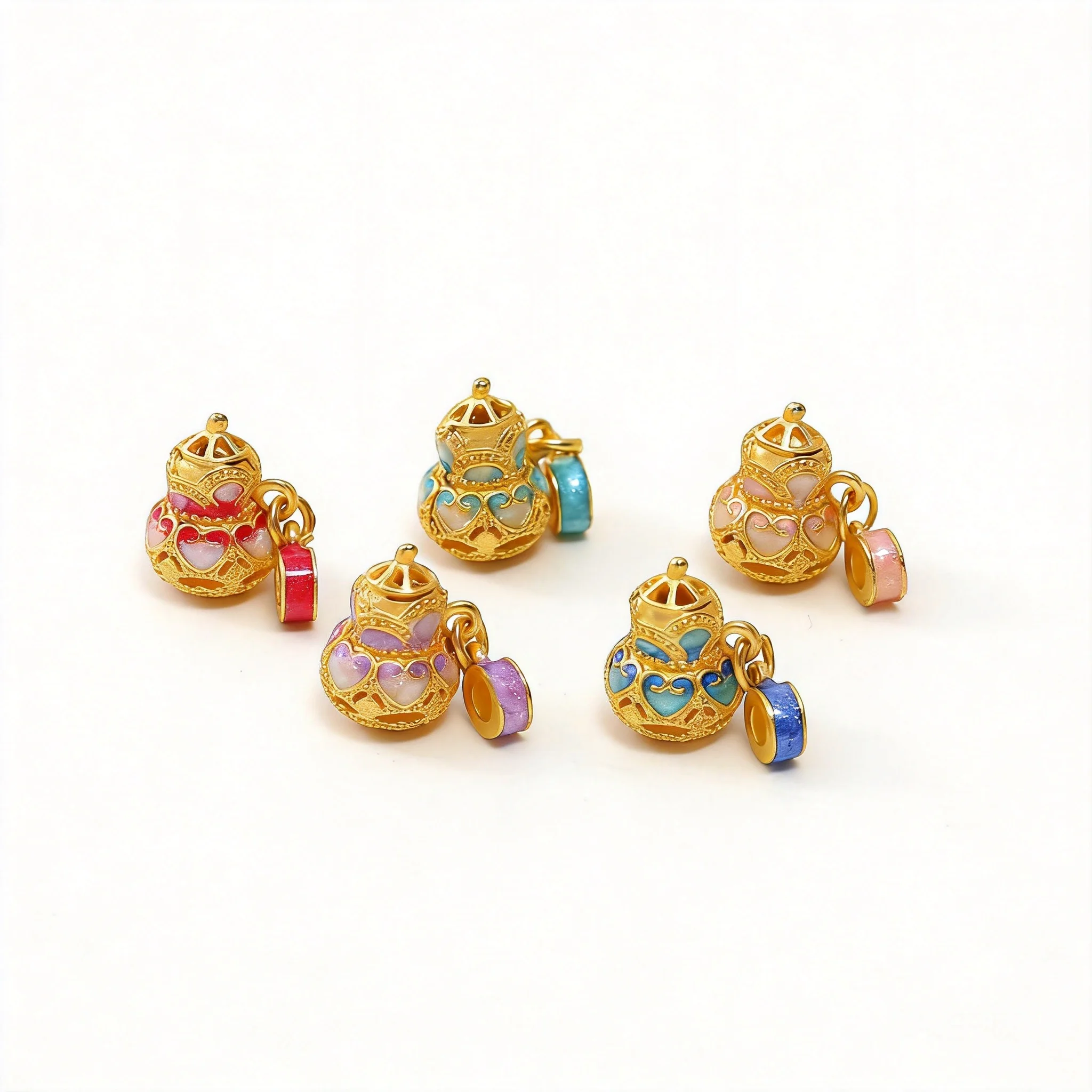 Chinese Traditional Lucky Blessing Gourd Lotus Enamel 3 Way Connector Charms For Diy Jewelry Making Necklace Bracelet Pendant