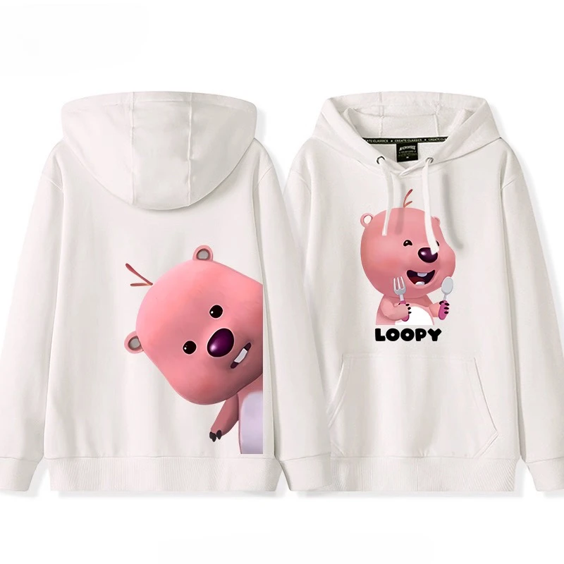 لطيف Loopy خذ سكين وشوكة لتناول الطعام الأرز المطبوعة زوجين معطف بقلنسوة الكرتون لطيف في سن المراهقة كلية نمط سترة متعددة الاستخدامات #2