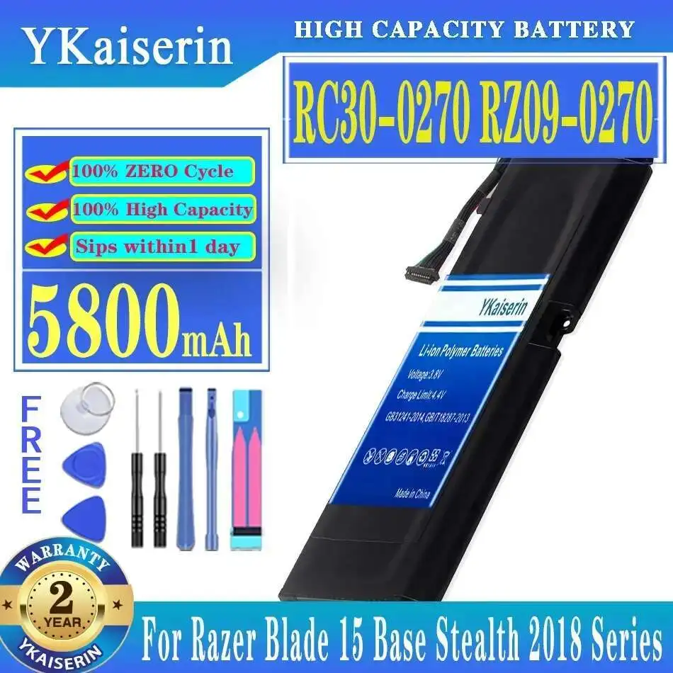 

Battery 5800Mah For Razer Blade 15 Base Stealth 2018 Series Notebook RZ09-03006 RZ09-0270 RZ09-02705E75-R3U1 Laptop RC30-0270