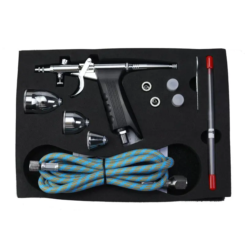 Airbrush Kit met Dubbelwerkende Trigger Airbrush Pistool 0.3/0.5/0.8mm Naalden 2/5/13cc Verf Cups voor Nagels Cake Tattoo