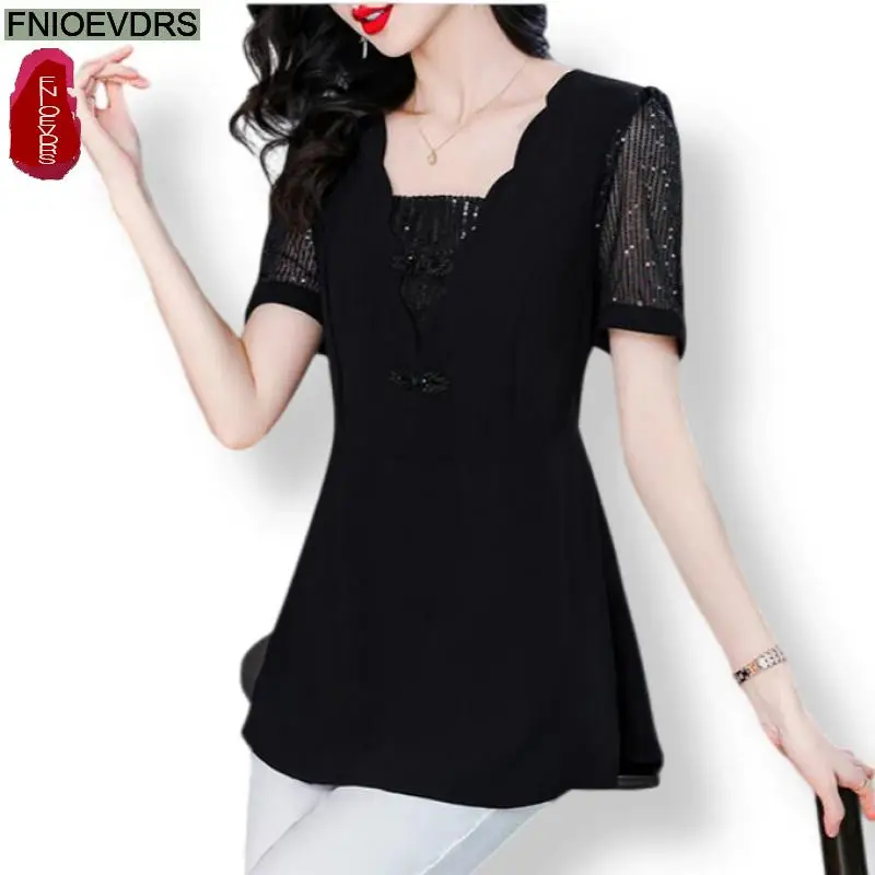 M-5XL 2024 Spring Summer Ruffles Lace Peplum Tops Women Basic Wear Office Lady Work Black Elegant Button Shirts Blouses