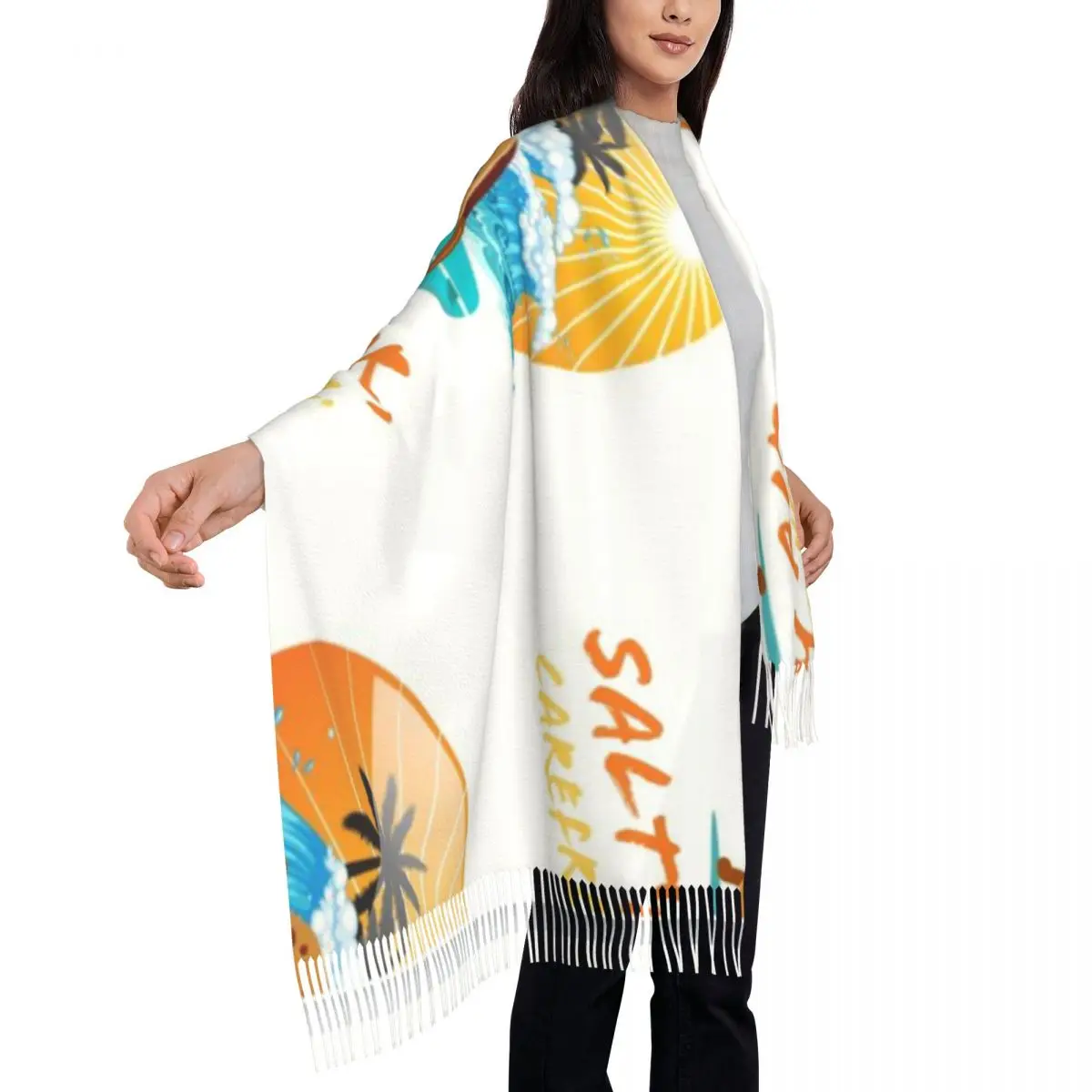 

Salty Air Carefree Hair Coastal Aesthetic Beach Summer Vacation Shawl A Tassel Scarf