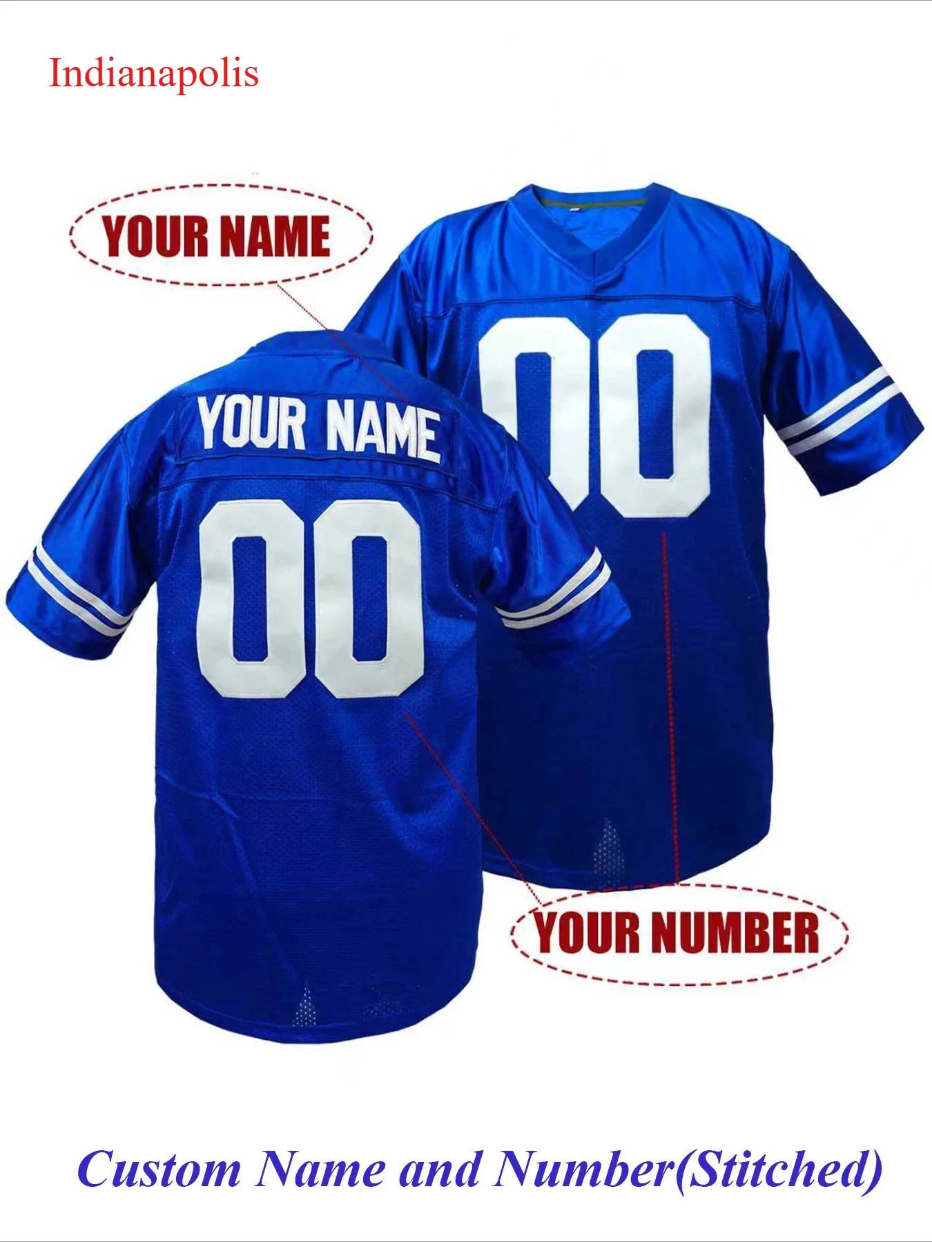 Custom Men's Indianapolis Football Jersey Embroidered Short Sleeve Tee Loose Fit Rugby Jersey Personalized Name & Number T-Shirt