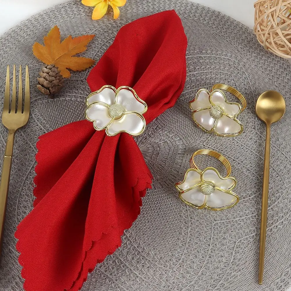 6 pcs Gold, White Flowers Napkin Ring Holders Acrylic 2.3'' Phnom Penh Flower Napkin Button Flower Flower Shaped Napkin Ring - view 3