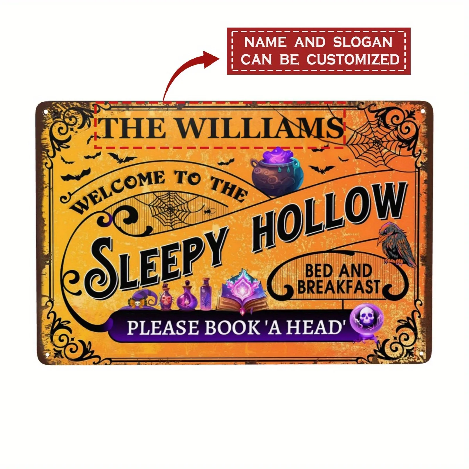Customizable Halloween 'Sleeping Hole' Yard Sign - Personalized Skeleton Pumpkin And Quirky Decorative Metal Plaque 8x12 Inches