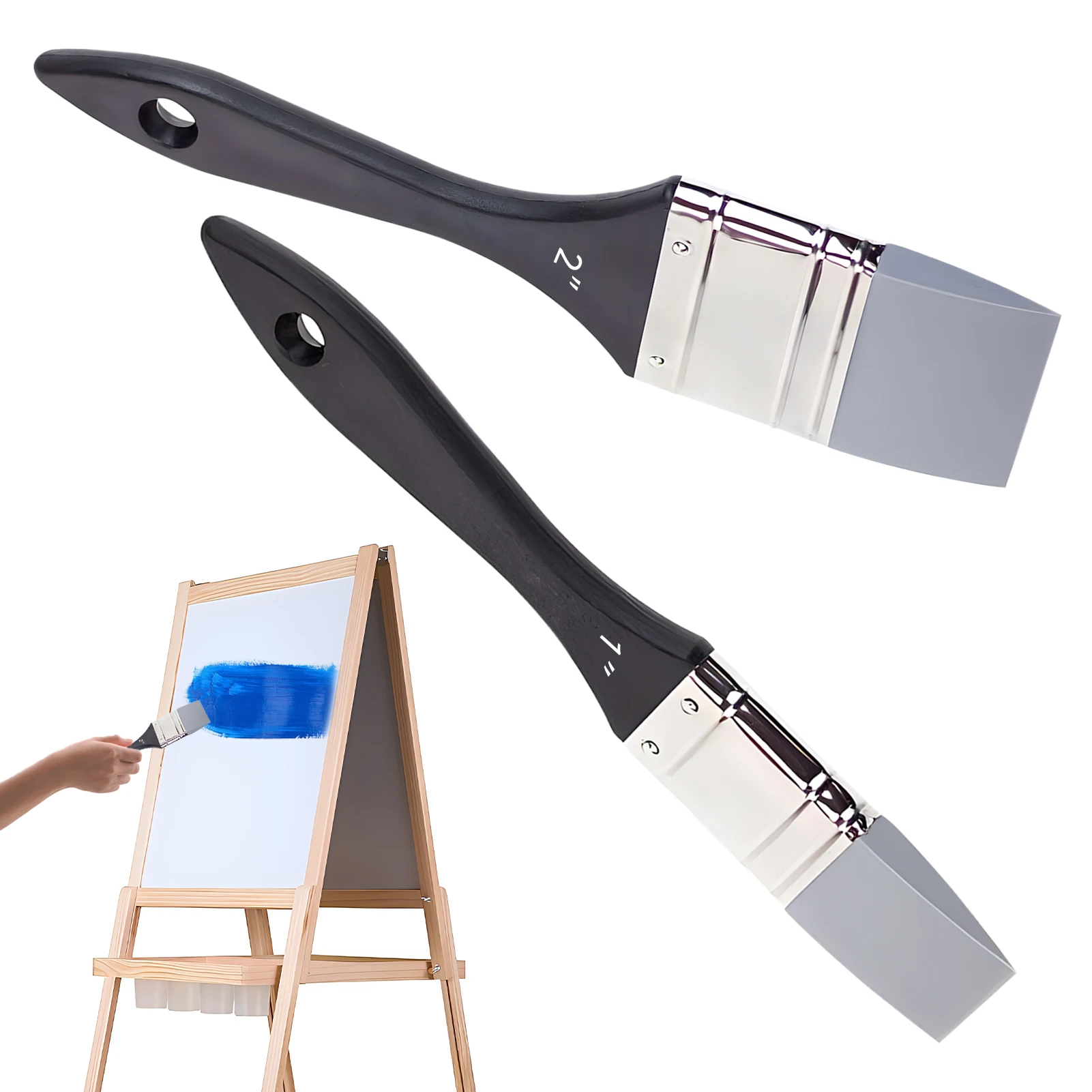 2 uds artista sólido para arte herramienta a base de agua fácil de limpiar ancho estrecho niños adultos mezcla de colores pincel de pintura de silicona plano mango largo