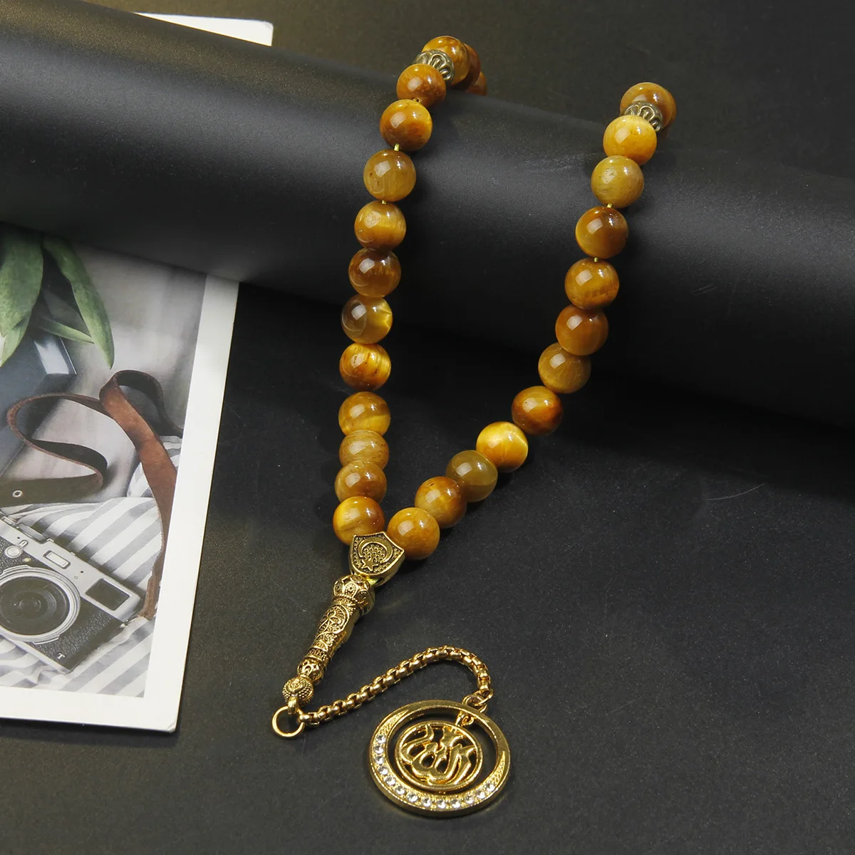 Klassisches muslimisches Gebetsarmband mit 10-mm-Perlen aus Tigeraugenstein – Pilger-Gebetsarmband – Ideales Geschenk für Eid al-Fitr und Ramadan – Detail 5